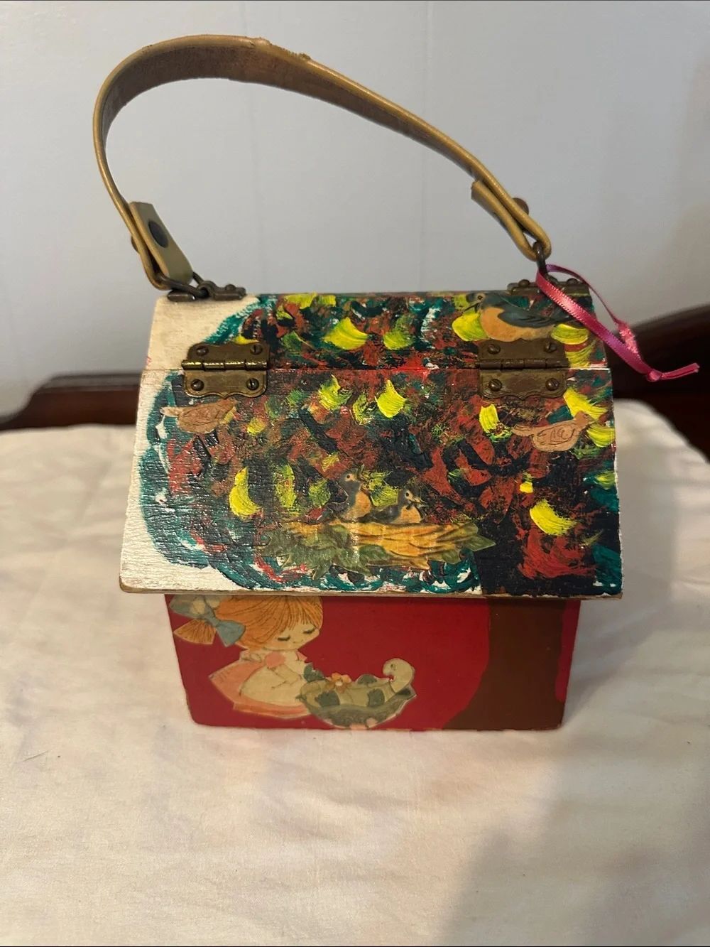70’s Wooden Decoupage Box Purse